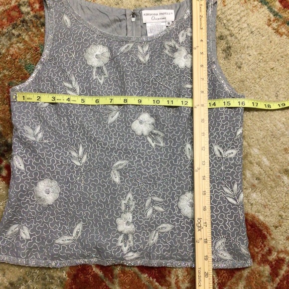 Adrianna Papell Floral Silk 2 Piece Tank Embroidered Beaded Sparkle Jacket 8 - Picture 10 of 15